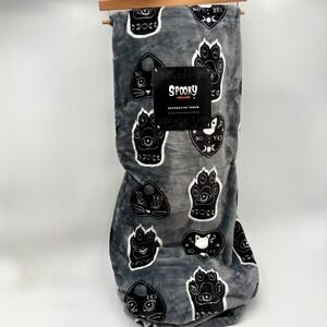 Spooky Hollow Decorative Throw Blanket Gray Black Kitty Cat Paw Ouija Board